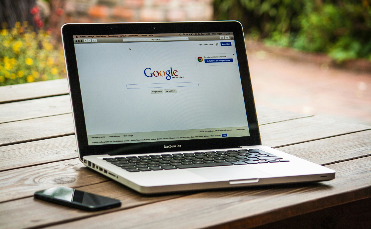 Desktop computer displaying Google search results for web design Zanesville