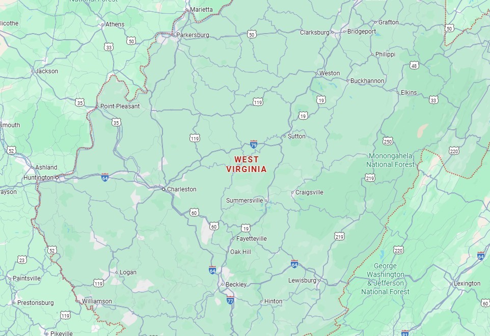 A map of WV, where we provide web dev, design, and more to our West Virginia Service Areas.