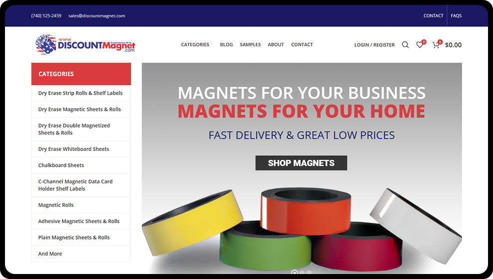 A photo of the main website for Discount Magnet, created by The Valley List.