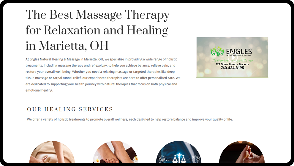Engles Natural Healing and Massage's website, proudly created by The Valley List.