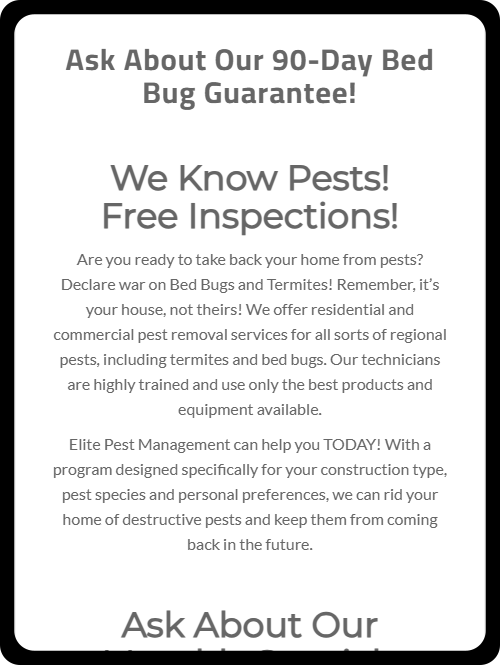 A tablet version of Elite Pest Control's website, created to showcase their work.