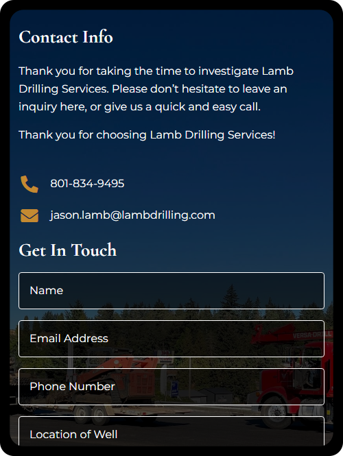 This photo shows contact information for Lamb Drilling.