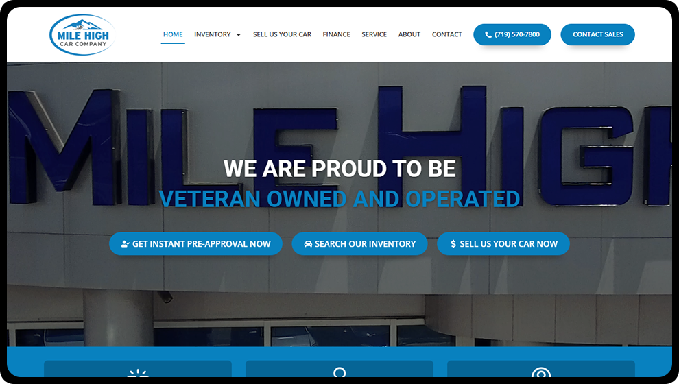 This is a view of the home page of the website, and says "we are proud to be veteran-owned and operated"