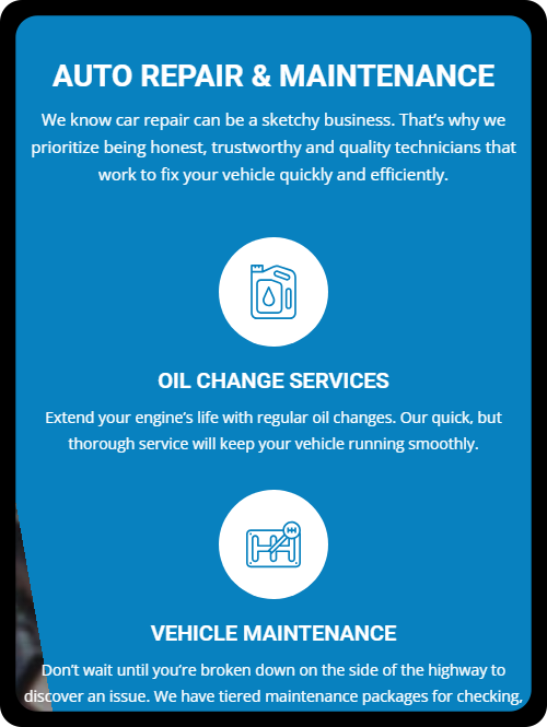 A view of the services offered by Mile High Car Company.