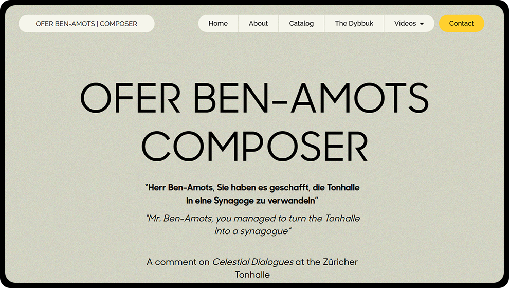 Ofer Ben-Amots is a composer and musical genius. This photo shows his website, created for him by The Valley List.