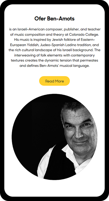 The mobile version of composer Ofer Ben-Amot's website, created by The Valley List.