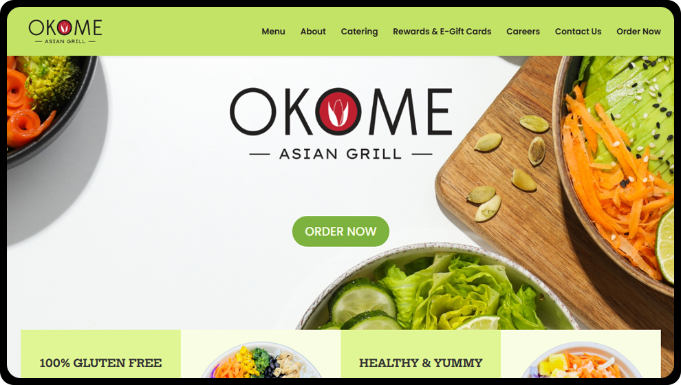 A view of the desktop version off the Okome Grill Website.