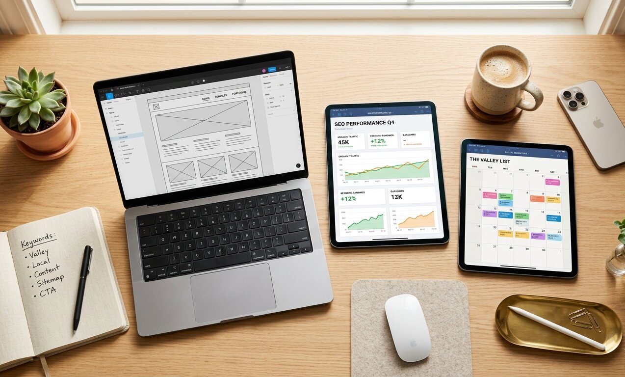 Overhead view of a marketing team working across multiple screens, representing the range of white label digital services